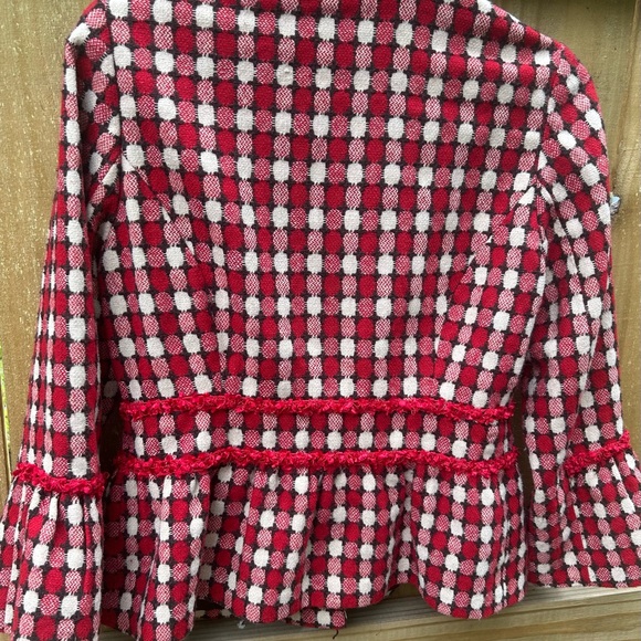 Jade Red and Cream Ruffle Checkered Jacket size 6 Retro - Picture 11 of 11